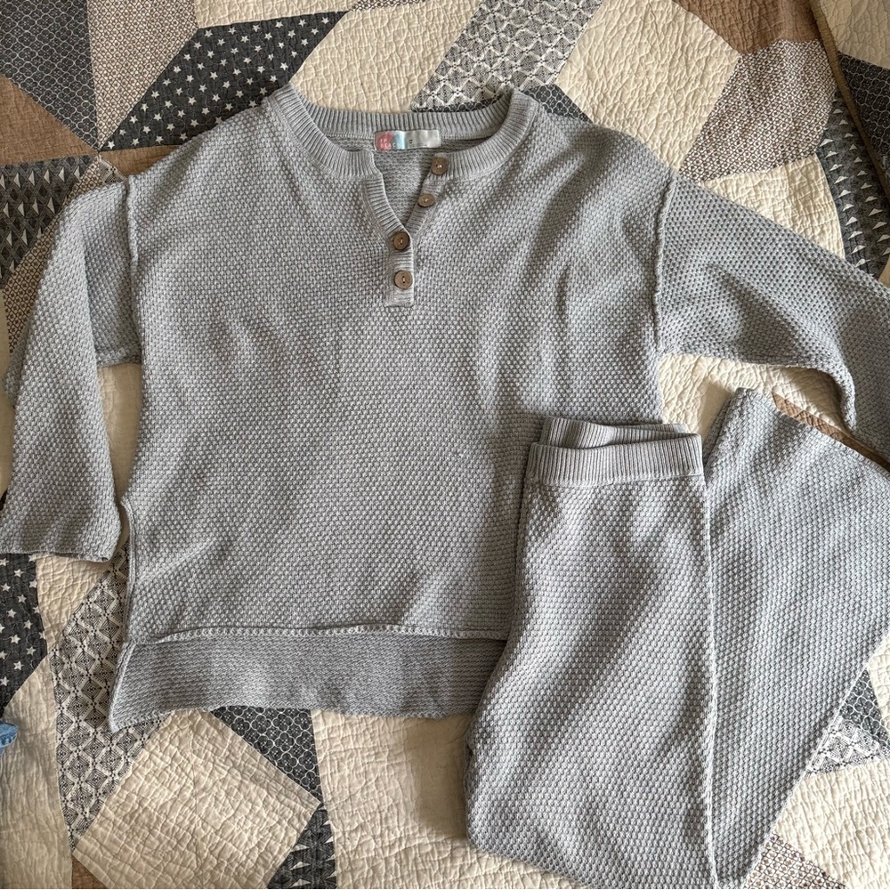 Free People Light Gray Knit Henley Sweater Set